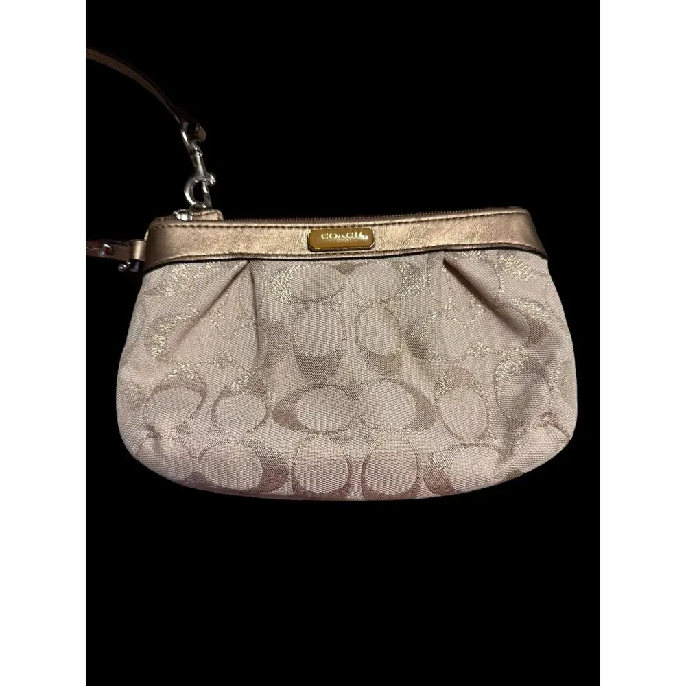 Coach Signature Gold Silver and Cream Wristlet - Picture 7 of 9